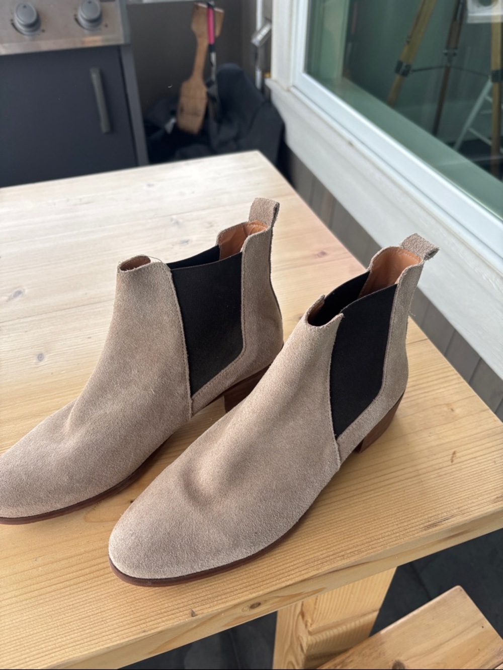 Steve Madden Taupe Suede Chelsea Ankle Boots with Black Elastic